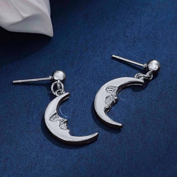 Any 3/$25! Silver Man-in-the-Moon Drop Stud Earrings - Picture 2 of 7